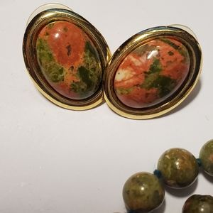 Cabochon Unakite  earrings and necklace